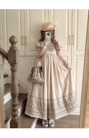 Miss Point The Sunset's Floating Light Empire Waist Daily and Restoration Embroidered One Piece(Reservation/Full Payment Without Shipping)